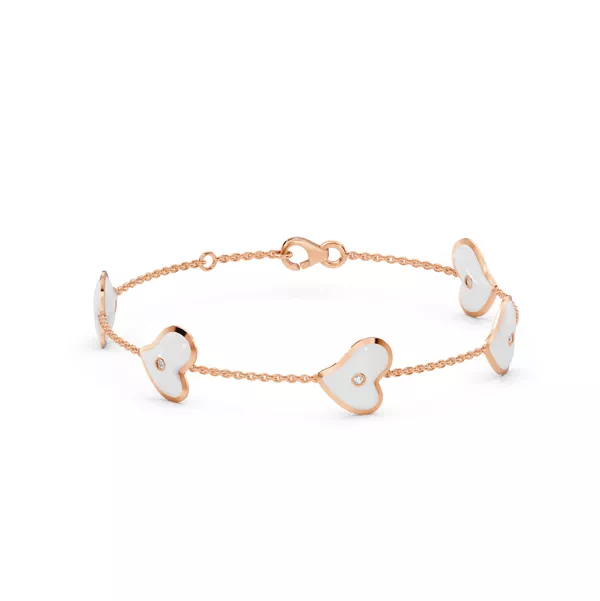 White Ceramic Heart Lab Diamond Station Bracelet