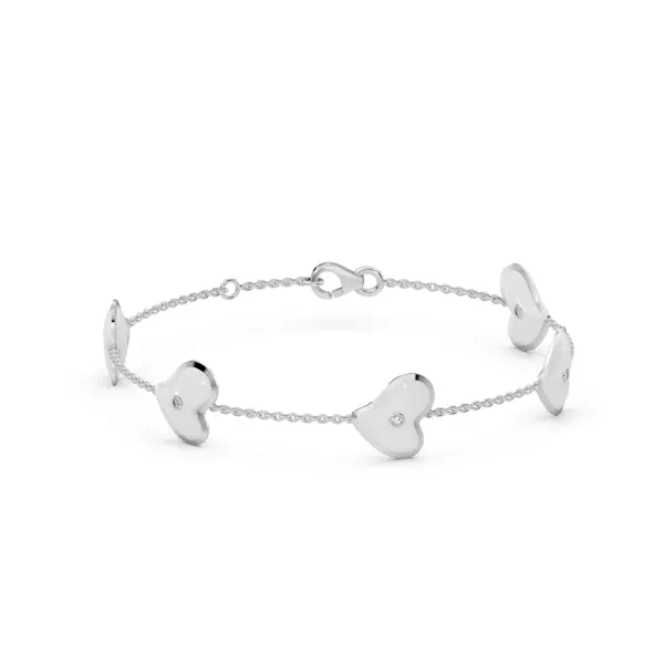 White Ceramic Heart Diamond Station Bracelet
