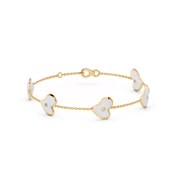 White Ceramic Heart Diamond Station Bracelet