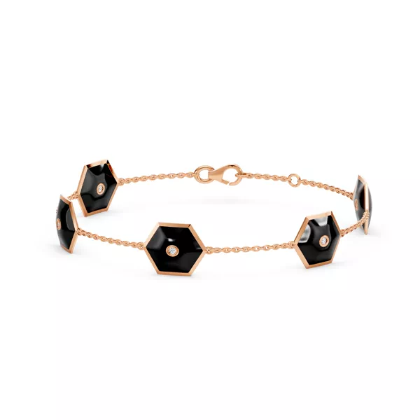 Black Ceramic Hexagon Lab Diamond Station Bracelet