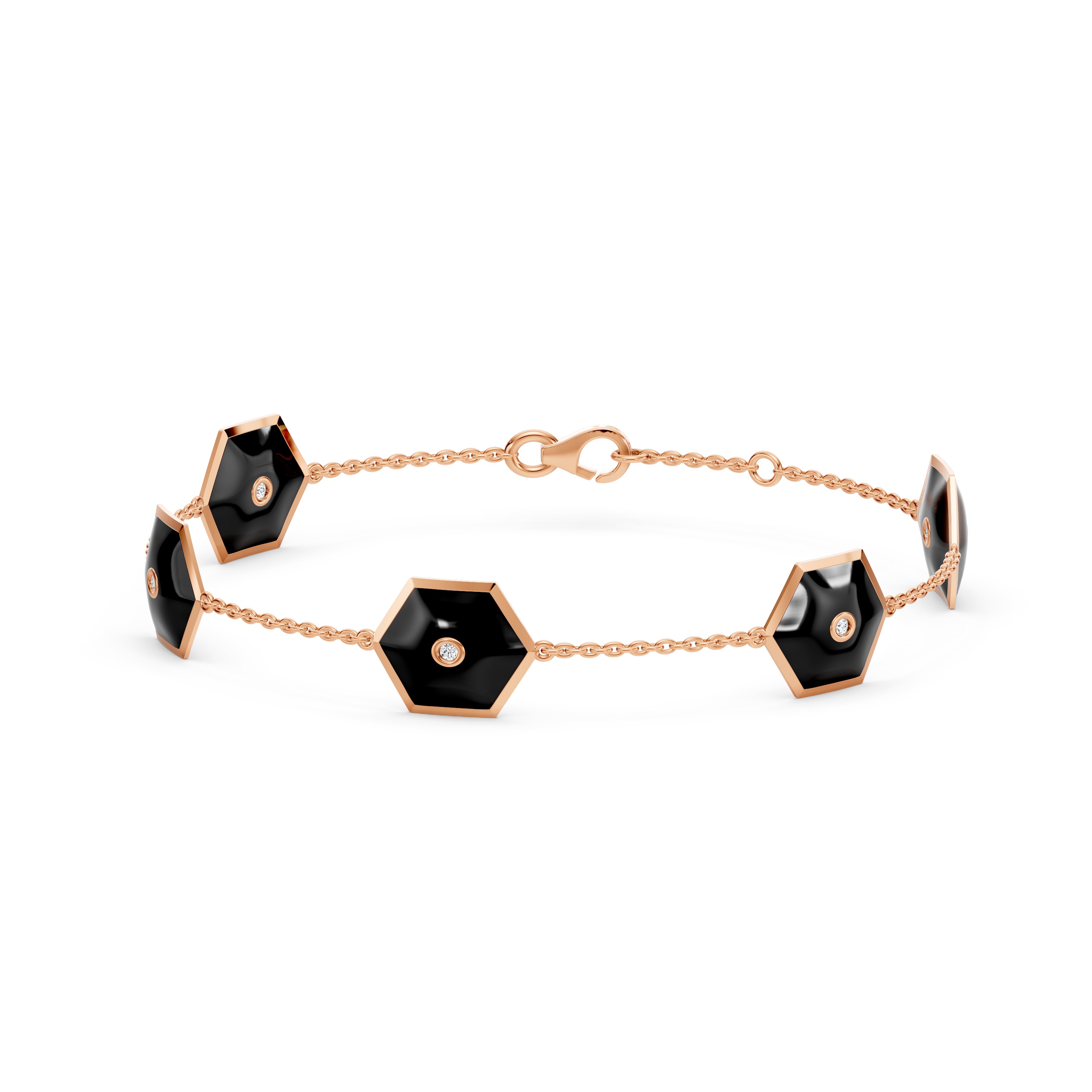 Black Ceramic Hexagon Diamond Station Bracelet