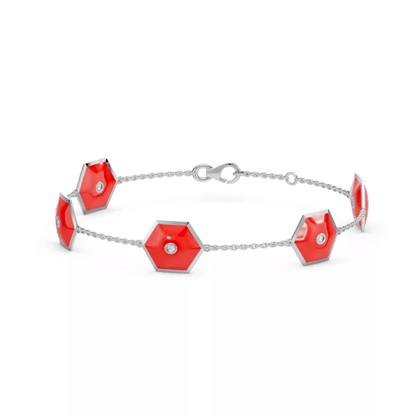 Red Ceramic Hexagon Lab Diamond Station Bracelet