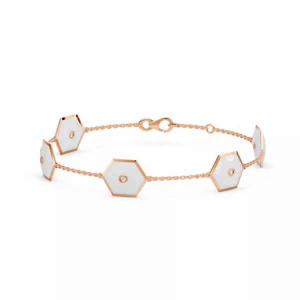 White Ceramic Hexagon Diamond Station Bracelet