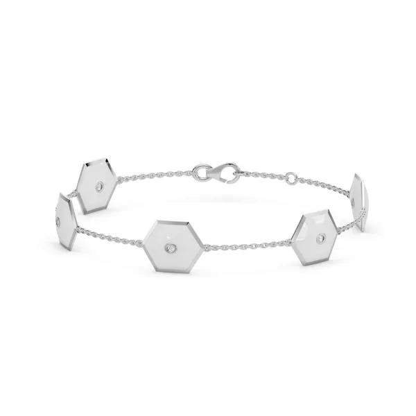 White Ceramic Hexagon Lab Diamond Station Bracelet