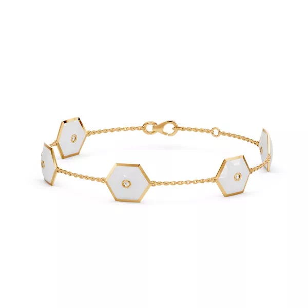 White Ceramic Hexagon Lab Diamond Station Bracelet