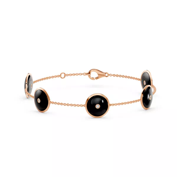 Black Ceramic Disc Diamond Station Bracelet