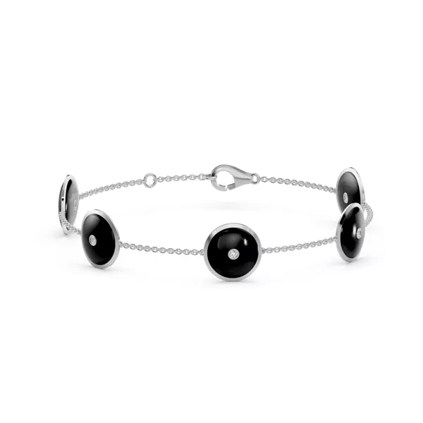 Black Ceramic Disc Diamond Station Bracelet