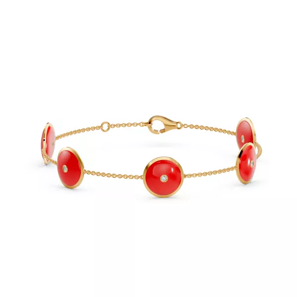 Red Ceramic Disc Lab Diamond Station Bracelet