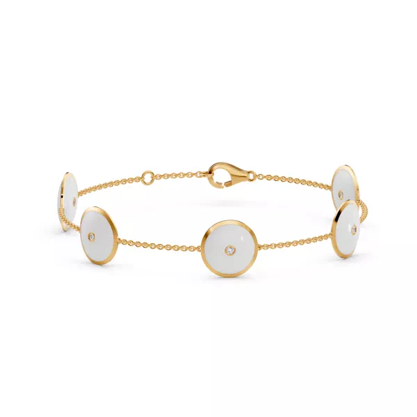 White Ceramic Disc Diamond Station Bracelet