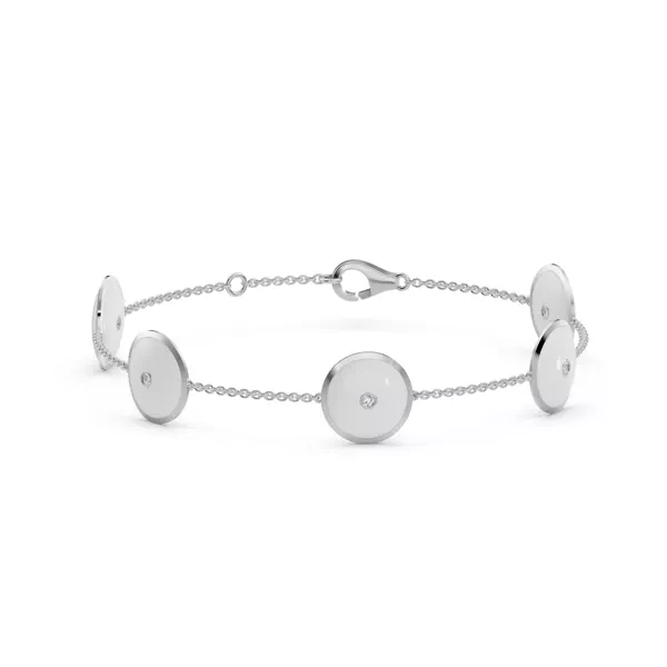 White Ceramic Disc Lab Diamond Station Bracelet