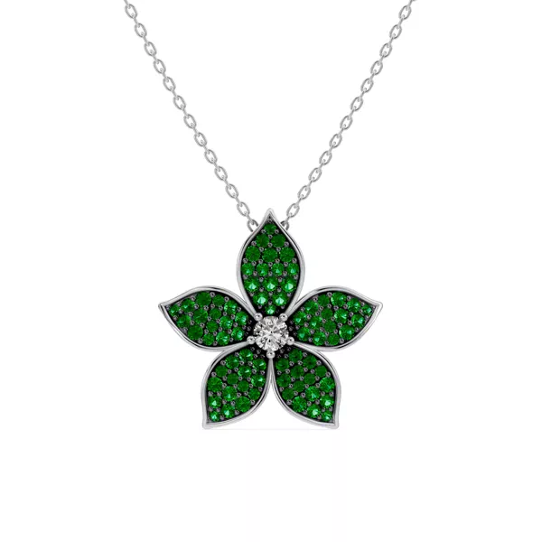 Fleur Pavé Lab Emerald Necklace
