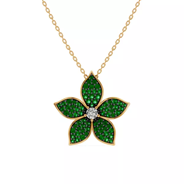 Fleur Pavé Lab Emerald Necklace