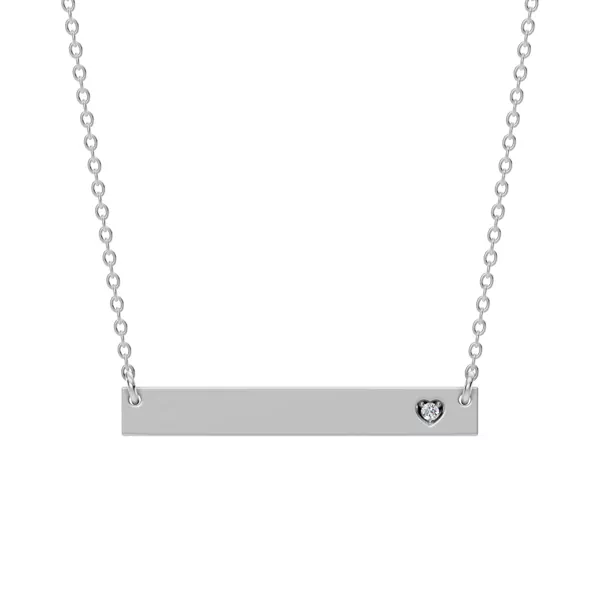 Engravable Heart Diamond Bar Silver Necklace