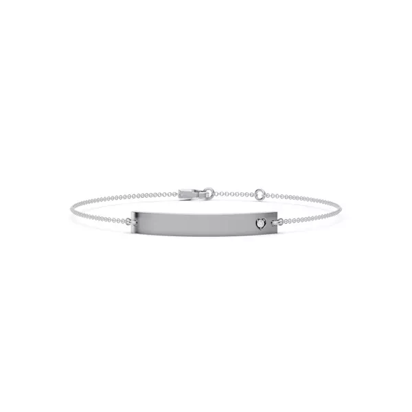 Engravable Heart Lab Diamond Bar Silver Bracelet