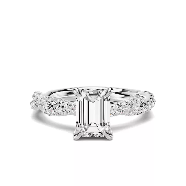 Riona Double Pavé Twist 1.00 ct. Emerald-Cut Lab Engagement Ring
