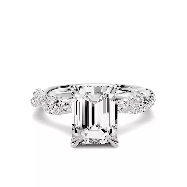 Riona Double Pavé Twist 3.00 ct. Emerald-Cut Lab Engagement Ring