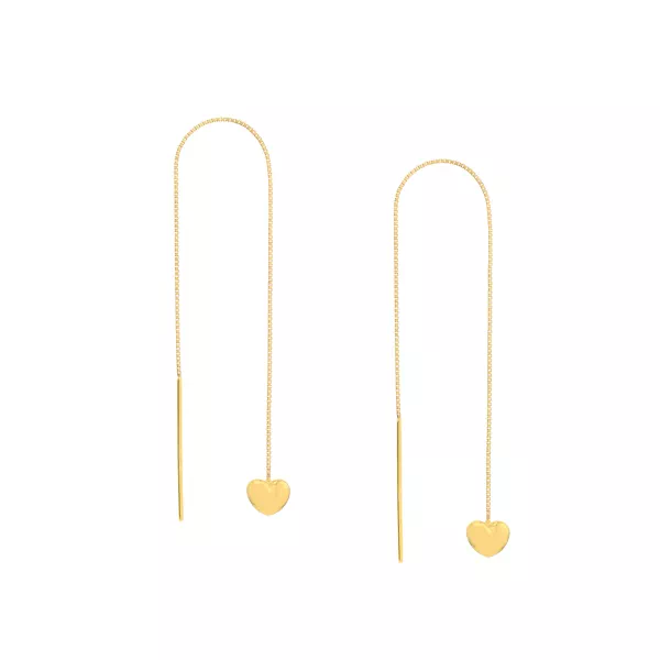 Puffed Heart Threader Gold Earrings