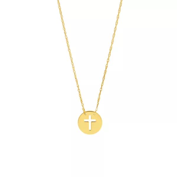 Mini Cross Disc Gold Necklace