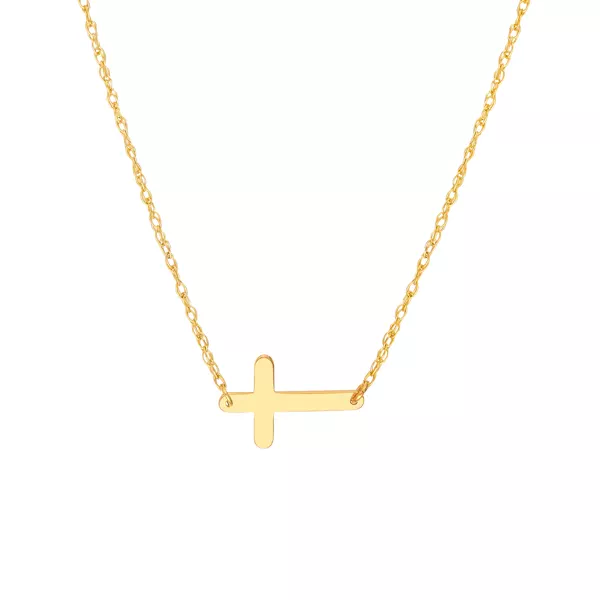 Mini Sideways Cross Gold Necklace