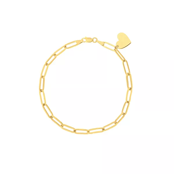 Heart Charm Paperclip Gold Bracelet