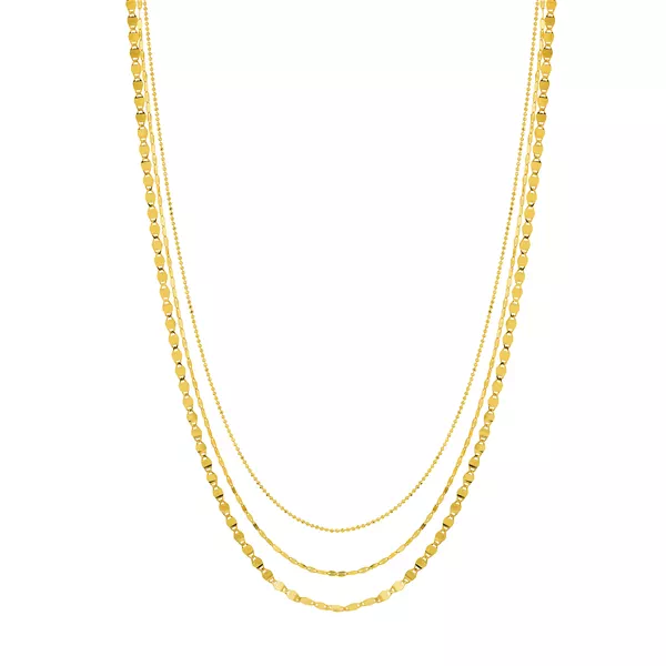 Mixed Chain Style Triple Strand Gold Necklace