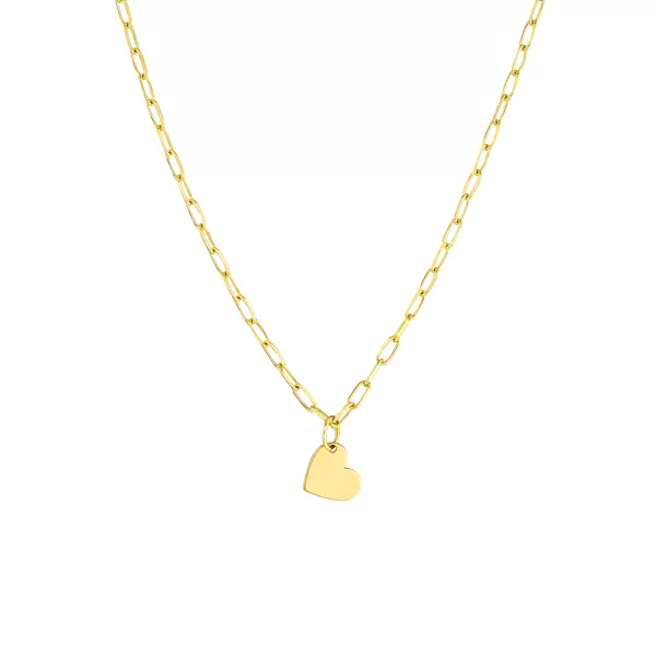 Heart Charm Paper Clip Gold Necklace