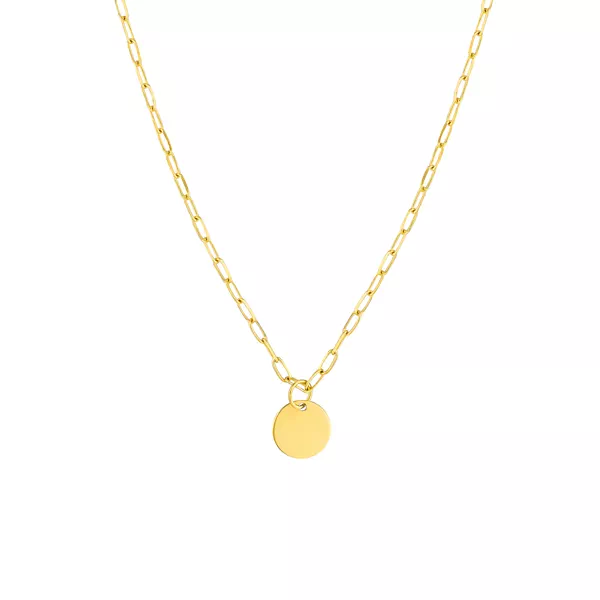 Disc Charm Paper Clip Gold Necklace