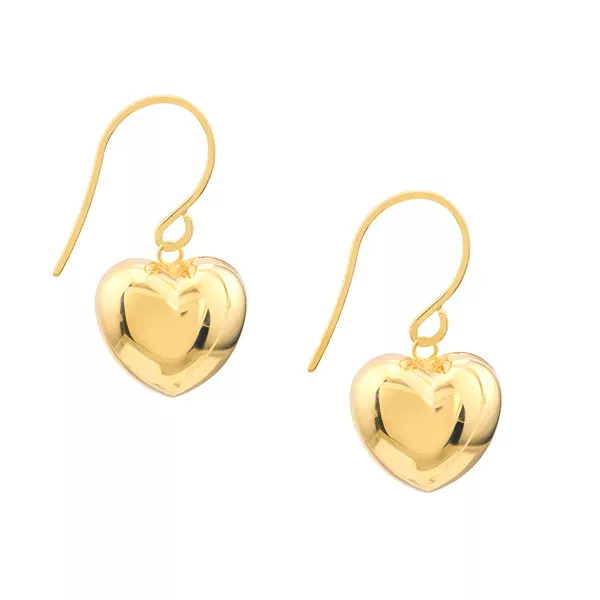 Puffed Heart Gold Drop Earrings