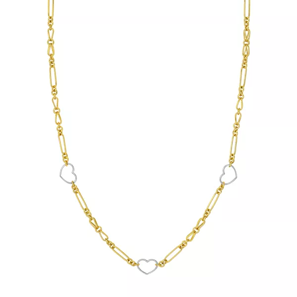 Two-Tone Heart Link Gold Chain Necklace