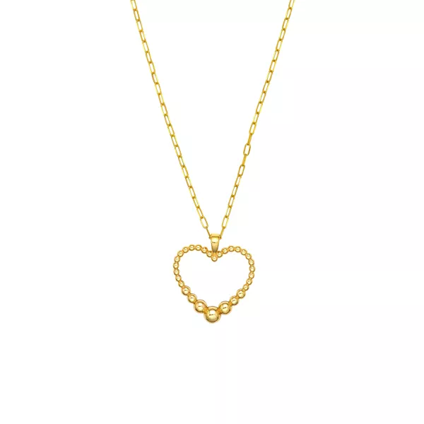Graduated Bead Heart Gold Necklace