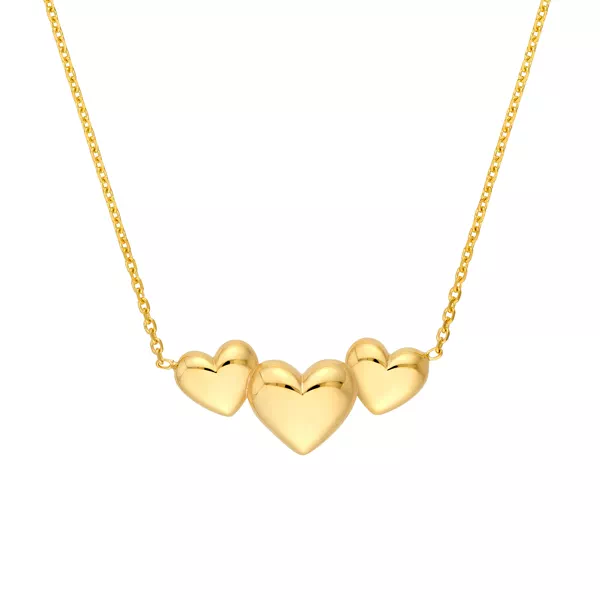 Triple Puffed Heart Gold Necklace