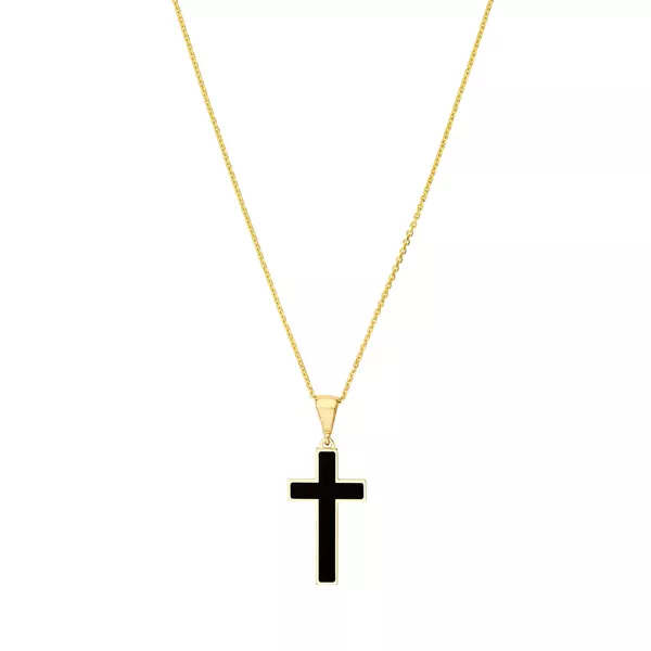 Black Enamel Cross Gold Necklace