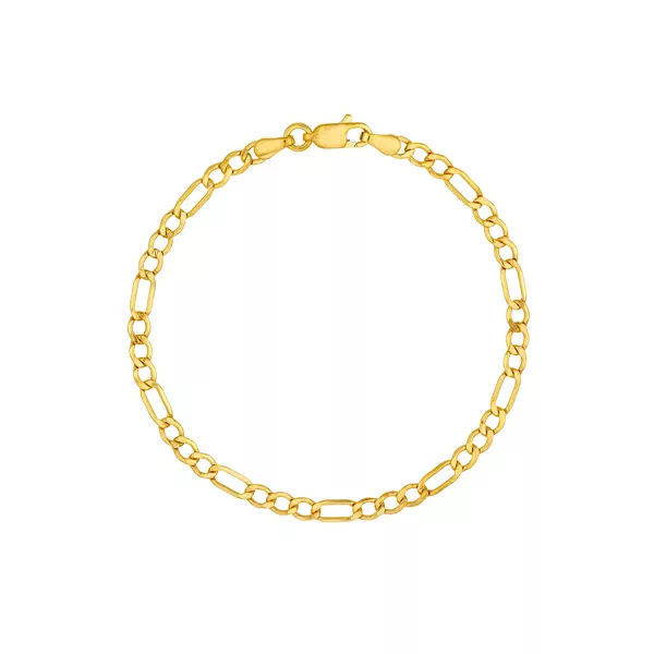 3.6mm Hollow Beveled Figaro Chain Bracelet (7 in)