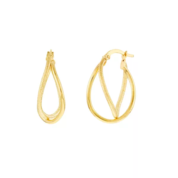 Mixed Finish Twisted Gold Hoop Earrings