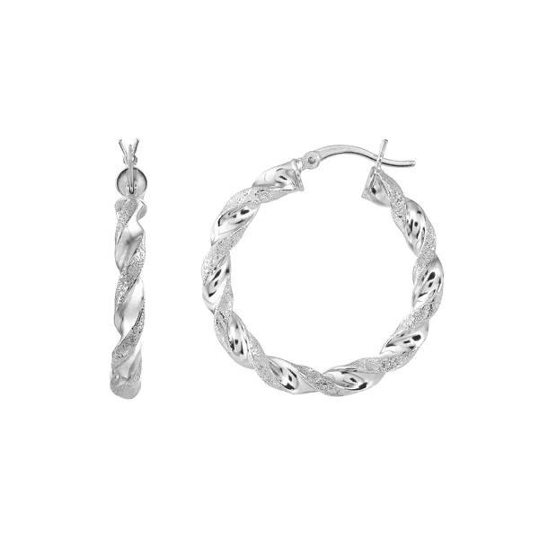 Twist Textured Silver Hoop Earrings