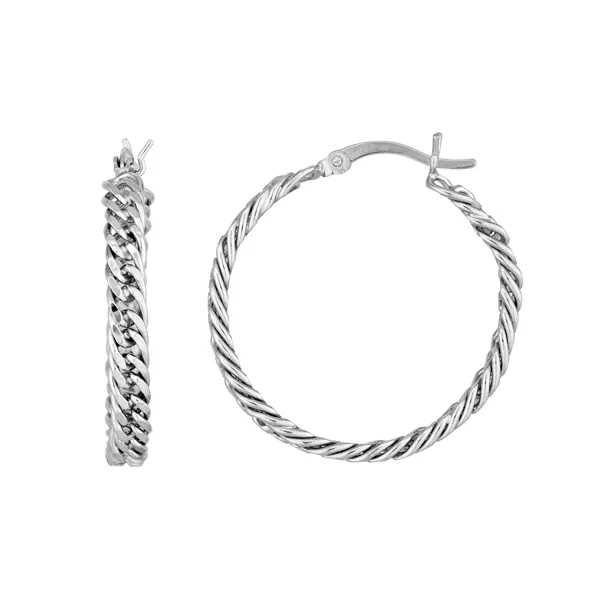 Curb Chain Silver Hoop Earrings