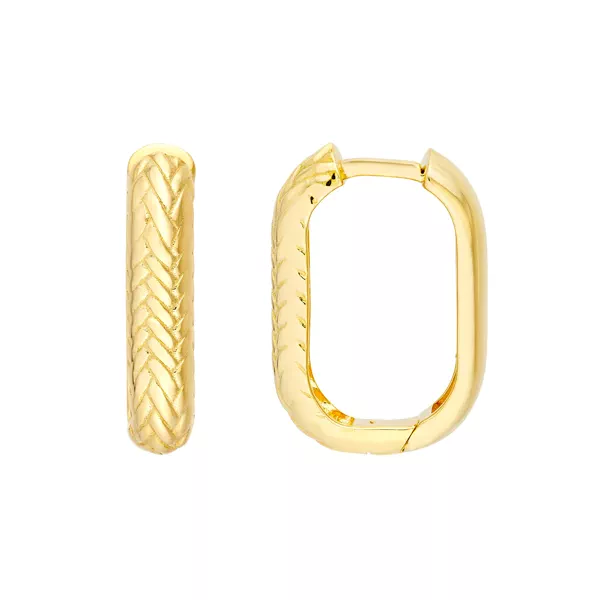 Herringbone Oval Gold Hoop Earrings