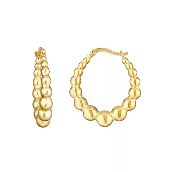 Graduated Bead Gold Hoop Earrings
