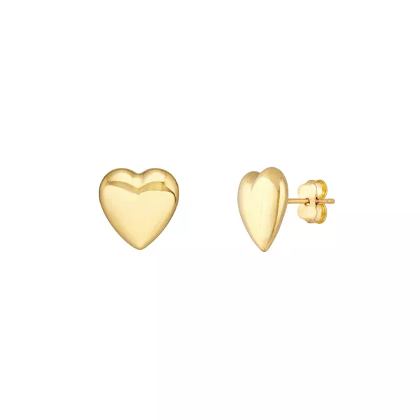 Pillowed Heart Gold Stud Earrings