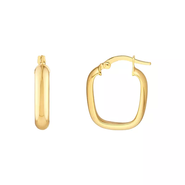 Puffed Square Gold Hoop Earrings
