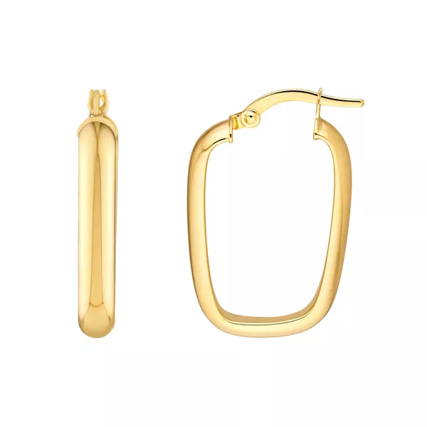 Puffed Rectangular Gold Hoop Earrings