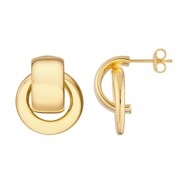 Block Top Link Drop Gold Earrings