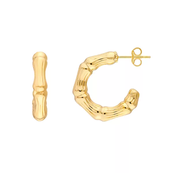 Bamboo Open Gold Hoop Earrings