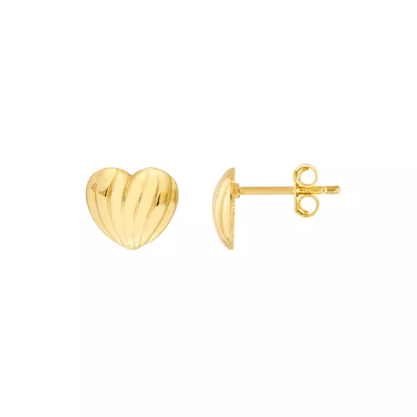 Fluted Heart Gold Stud Earrings