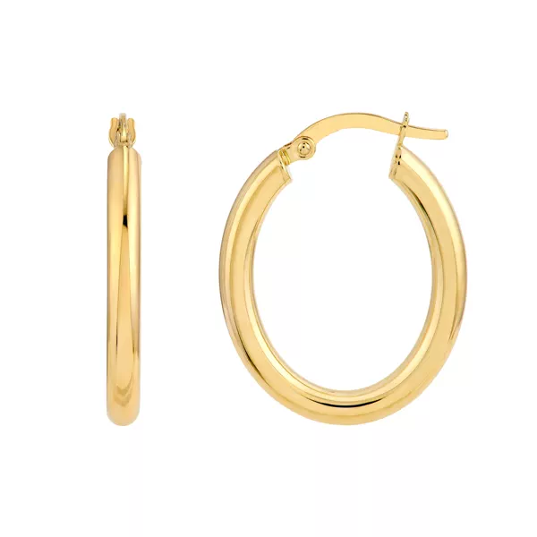 Oval Tubular Gold Hoop Earrings