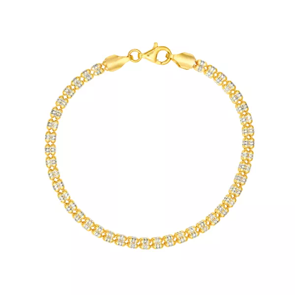 Two-Tone Double Row Diamond-Cut Bead Bracelet (8 in)