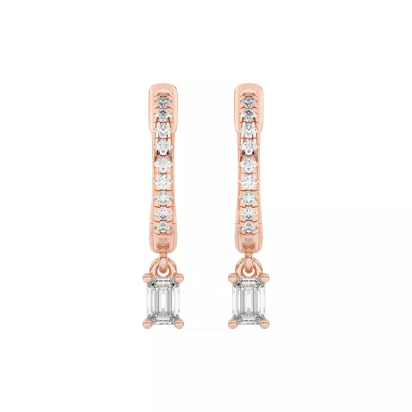 Emerald-Cut Lab Diamond Drop Huggie Earrings