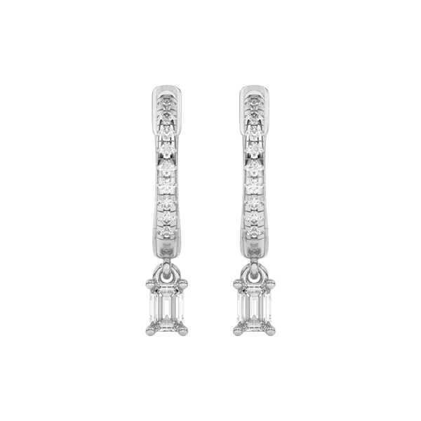 Emerald-Cut Lab Diamond Drop Huggie Earrings