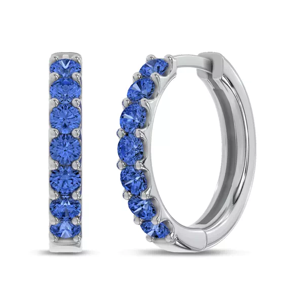 Lab Sapphire Huggie Silver Earrings
