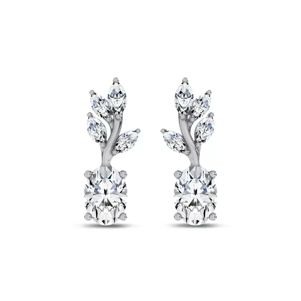 Hayden Curved Vine Oval Lab Diamond Silver Earrings